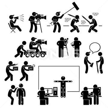 Director Making Filming Movie Production Actor Stick Figure Pictogram Icon Stock Illustration