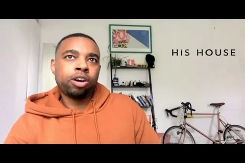 Director Remi Weekes is interviewed online for new movie His House - 2020 Video stock 144638288
