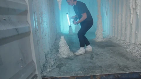 Director Sets Lighting In Ice Box Stock Footage 270330040