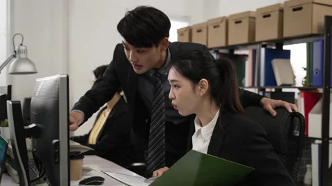 Director training worker with computer Stock Footage 219422685