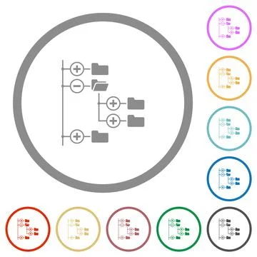 Directory browser flat icons with outlines Stock Illustration