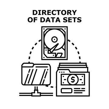 Directory of data sets analyzing information system Stock Illustration