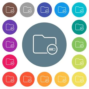 Directory processing outline flat white icons on round color backgrounds Stock Illustration