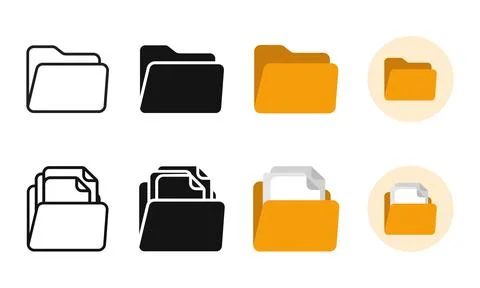 Directory status icon set featuring empty folders and document management g.. Stock Illustration