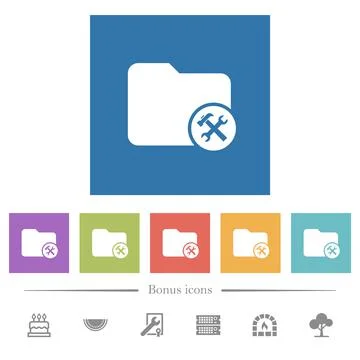 Directory tools flat white icons in square backgrounds Stock Illustration
