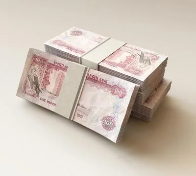 Dirham Cash Note Pile Stock Photos