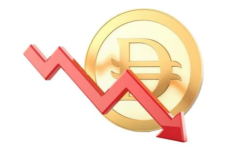 Dirham coin with red down arrow, currency drop concept. 3D rendering Stock Illustration