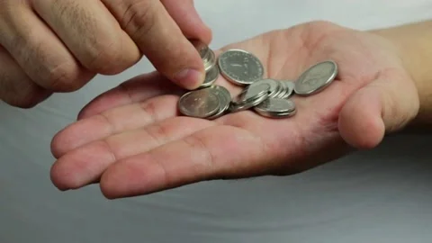 Dirham coins on hand Stock Footage 237944055