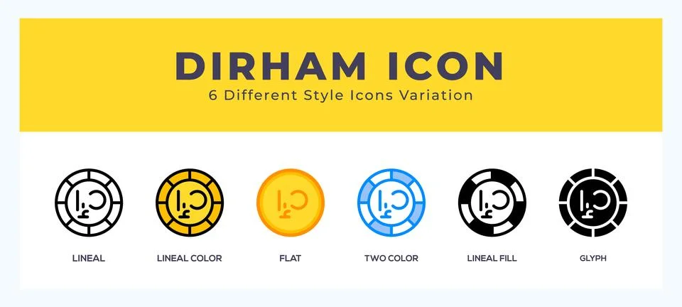 Dirham icon set with different styles. Design elements for logo. Vector ill.. Stock Illustration
