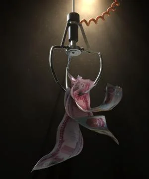 Dirham Notes In A Robotic Claw Stock Photos