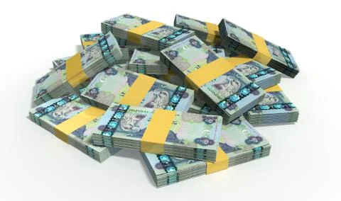Dirham notes scattered pile Illustrazione stock