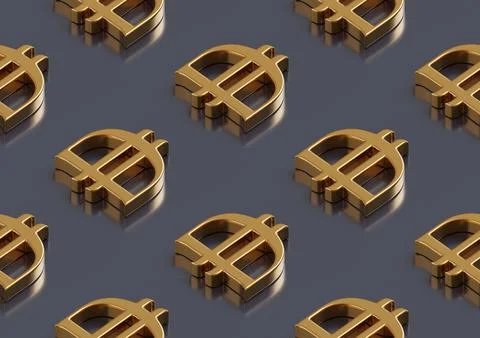 Dirham symbol isometric seamless pattern. 3D illustration. Stock Photos