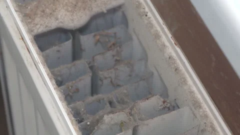 Dirt and thick dust inside a heating radiator Vidéo 342144399