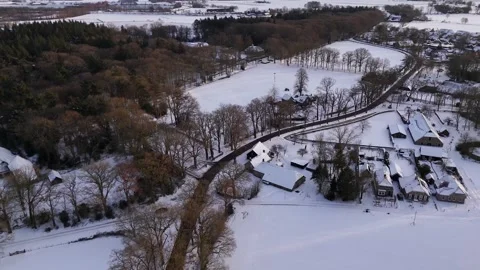 Dirt Path Through Chilly Snowcovered Settlement, Meandering Rural Route Passing Stock Footage 327052223