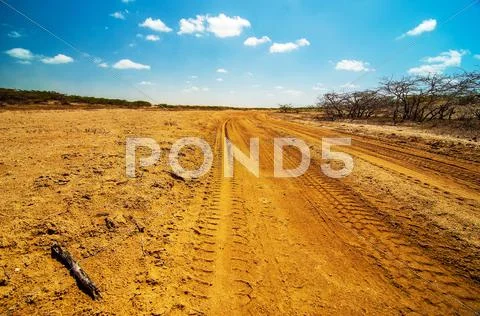 A Dirt Road in the Desert Stock Photos