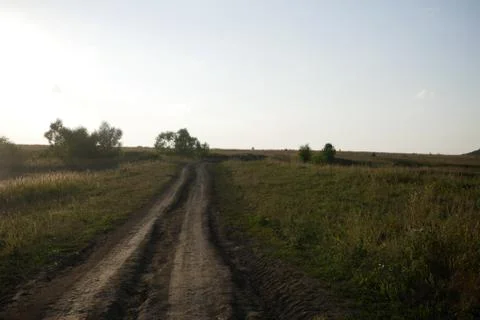 Dirt road in a field Stock Photos