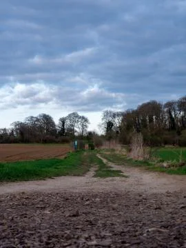 Dirt road going trough the fields in Kanne Stock Photos