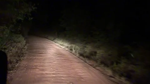 Dirt road at night under the light of headlights. Stock Footage 74851869