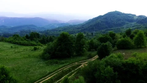A dirt road through a forest in the mountains Vídeo Stock 138016683