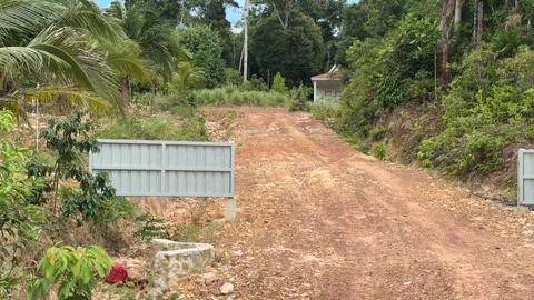 Dirth road to Ta Prasith Stone Carving at Koh Rong Samloem in Cambodia Stock Footage 337090647