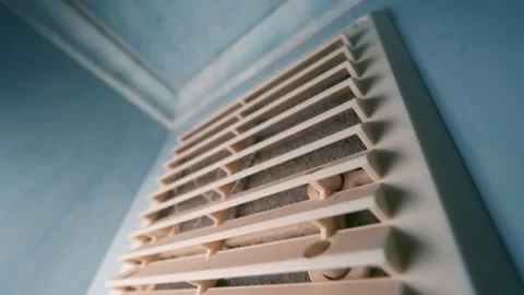 Dirty Air Vent Grille: Dust-Covered Ventilation Cover. Home Maintenance Needed Stock Footage 345545292