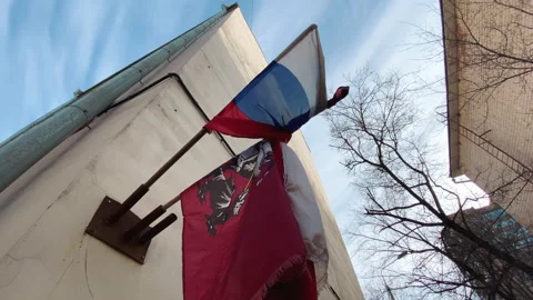 Dirty and torn flag of Russian Federation. Theme of immigration against politics Stock Footage 171703744
