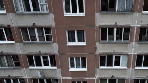Dirty balconies and the facade of a panel high-rise building. Stock Footage 328649605