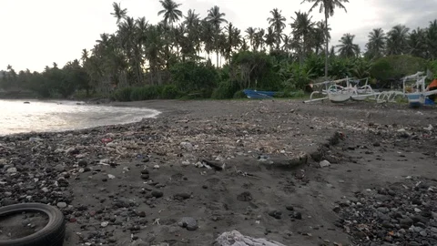 Dirty Beach Nature Polluction panoramic shot 4k Stock Footage 102732487