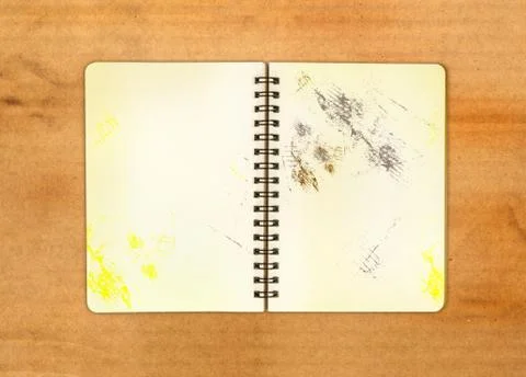 Dirty blank open note book on old background Stock Photos