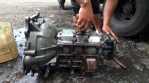 Dirty Broken Car Engine Block Repair And Cleaning By Mechanic Stock Footage 149817095