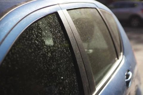 Dirty car side window. Dust on the windshield. Stock Photos