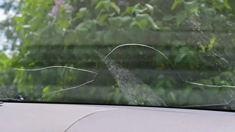 Dirty car windshield with cracks, view from the inside Stock Footage 339004572