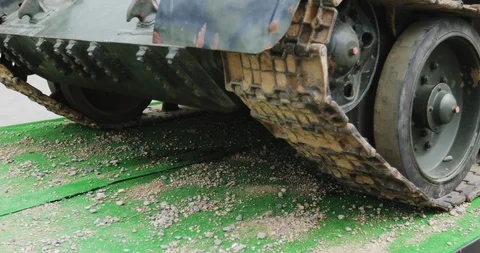 Dirty chains of the wheels of the tank. Stock Footage 90408674