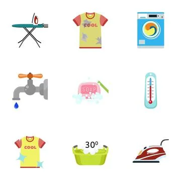 Dirty clothes icon set, flat style Illustrazione stock