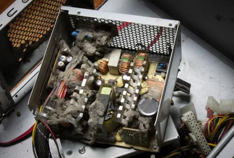 Dirty computer power supply Stock Photos