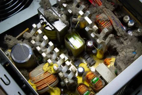 Dirty computer power supply Stock-Fotos