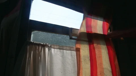 Dirty curtains in ukrainian second class sleeping carriage Stock Footage 109050958