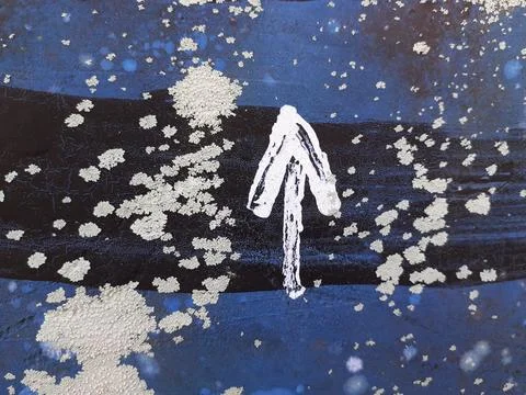 Dirty dashboard, write arrow pointing up white, blue dark painted wooden. Stock Photos