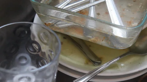 Dirty Dishes in Sink Stock Footage 33831759
