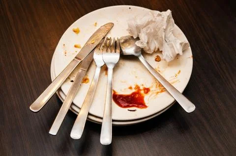 Dirty Dishes On Table Stock Photos