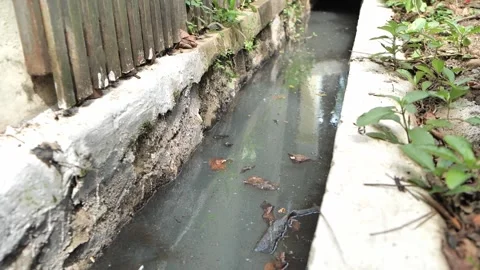 Dirty ditch in front of empty house Video stock 172399337