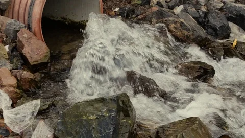  dirty drains flow into the river Stock Footage 105176895