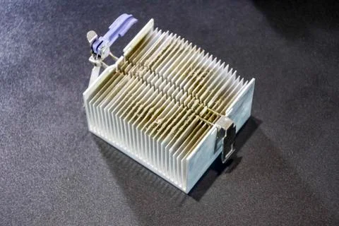 Dirty dusty radiator computer processor. Details of the computer's system uni 스톡 사진