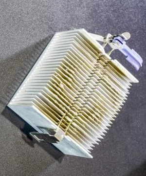 Dirty dusty radiator computer processor. Details of the computer's system uni 写真素材