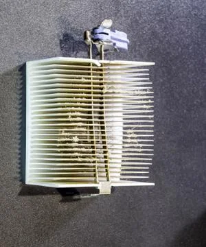 Dirty dusty radiator computer processor. Details of the computer's system uni Foto stock