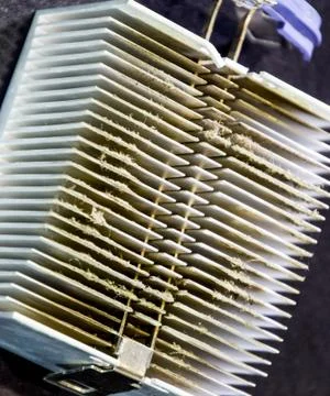 Dirty dusty radiator computer processor. Details of the computer's system uni 写真素材