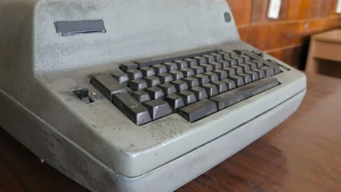 The dirty, dusty typewriter. Angle shot of the retro typewriter machine Stock Footage 95059853