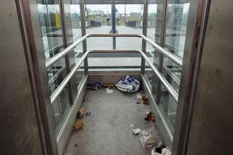 Dirty elevators at train station Lage Zwaluwe of NS and rated as worst statio Stock Photos