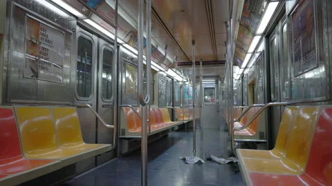 Dirty empty subway train during COVID in New York City 4k Stock Footage