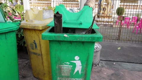 Dirty garbage bin in temple Stock Footage 229605635